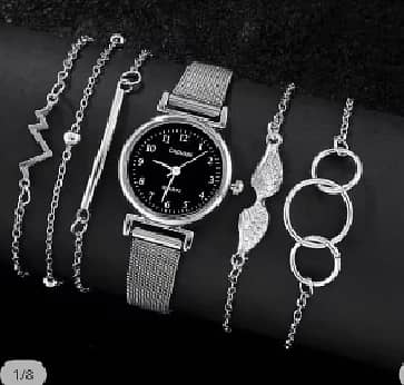 6-Piece Set: Women’s Quartz Watches with Silvery Mesh Bands by C R3919