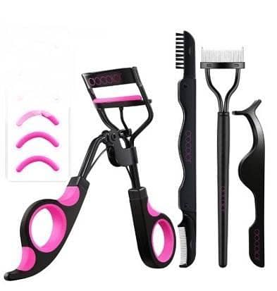Docolor 4-in-1 Eyelash Curler Kit with 6 Extra Silicone Refills – No Pinching, Fits All Eye Shapes JMS13