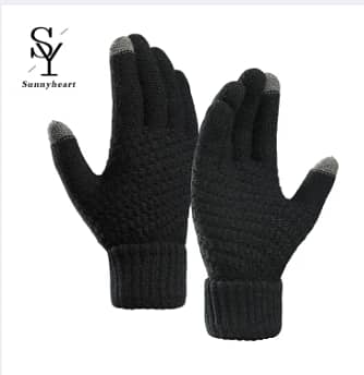 Sunnyheart Winter Knitted Gloves for Women and Men with Ribbed Cuffs, Thick Plush Lining, Touch Screen Compatible, Windproof Stylish Gloves C R4751