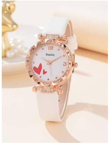 Women Luxury Watch Set: Ring, Necklace, and Earrings with Rhinestone Love Dial