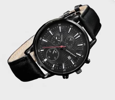 Black Round Quartz Watch with PU Leather and 1 Bracelet (C R3925)