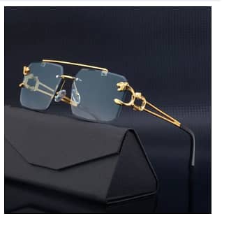Retro Cheetah Decoration Rimless Sunglasses for Women and Men - Metal Steampunk Frameless UV400 Eyewear C R4971