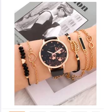 CADVAN Ladies Watch with Jewellery Set: Round Pointer Quartz Watch with 1–5 Bracelets for Girls