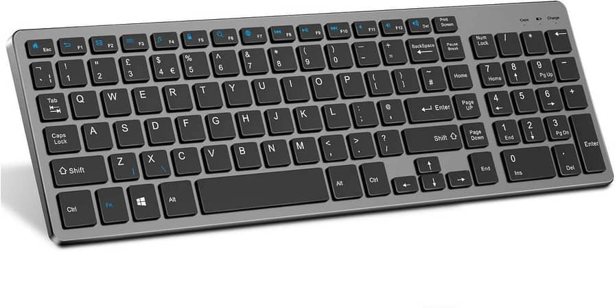 Vivefox Wireless Keyboard, 2.4GHz Ultra Slim Rechargeable Wireless Keyboard with Numeric Keypad for Computer, PC, Laptop, Surface - QWERTY UK Layout, Gray UK IMPORT
