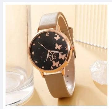 Women’s Casual Leather Belt Watch with Starry Sky Butterfly Dial – Quartz Wristwatch