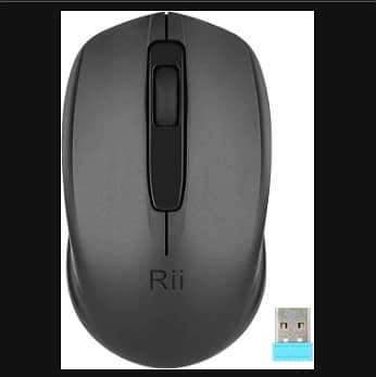 Rii 2.4G Wireless Mouse with USB Receiver (hidden in back battery compartment) - 1000 DPI, for left or right-handed use, Black
