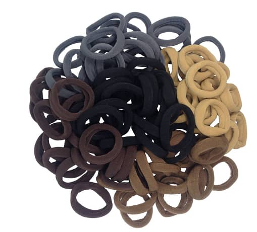 J-MEE Hair Bands: 100% Cotton Seamless Hair Ties for Thick Hair, 100-Pack (Neutral Colors) – No Crease, Damage-Free Ponytail Holders