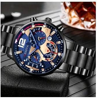 DEYROS Men’s Calendar Six-Needle Steel Band Quartz Watch with Luminous Dial (Model C R3846)