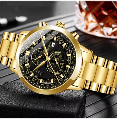 Fashion Mens Stainless Steel Quartz Wristwatch with Calendar and Luminous Dial – C R3189