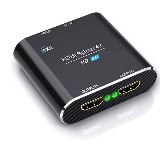 4K HDMI Splitter 1 in 2 Out, GANA 1x2 HDMI Splitter 1 Input to 2 Outputs Switch with AC Adapter Support 4K 3D Full HD 1080P HDTV for Mirror Dual Monitor for DVD Player TV Box PS3/4 Xbox A R338 SPPLITER