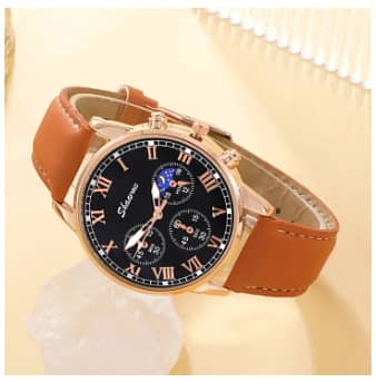 SHAARMS Fashion Mens Sports Quartz Wristwatch with Brown Leather Strap, Casual Luxury