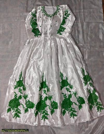 white silk maxi dress with green floral