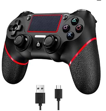 SZYUYU Wireless Controller for Ps4 Romote Compatible with Ps4/Slim/Pro/Windows PC, Controller for Ps4 with 3.5mm Audio Jack, Touch Pad,Six Axis Motion Control, Charging Cable(BLACK RED)  C A1181