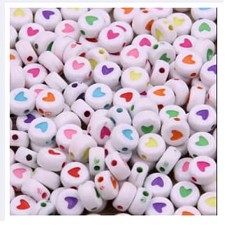 Colorful Heart Pattern Beads for Crafts and DIY Jewelry 7 mm, Assorted Colours, Pack of 50/100