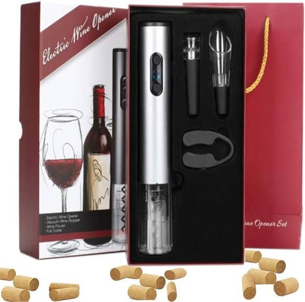 Adoda Electric Wine Bottle Opener Set, One Touch Automatic Corkscrew Bottle Opener Kit with Foil Cutter, Wine Pourer and Stopper C    A1714. . .