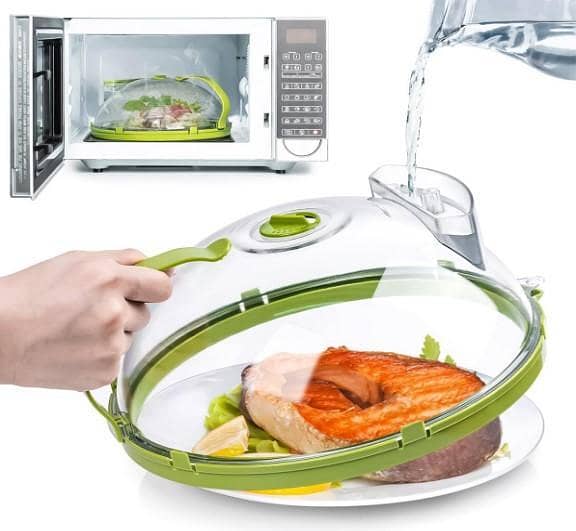 Supvox® Microwave Cover for Food, 10 Inch Plate Covers, Clear Splatter Cover with Handle and Water Storage Box, Kitchen Gadgets and Accessories, House Essentials for New Home Gifts (Green) B R4637