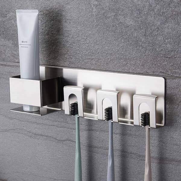 Toothbrush Holder, No Drilling, Self-Adhesive Toothpaste Holder, Stainless Steel for Bathroom (3 Holes) c R1947
