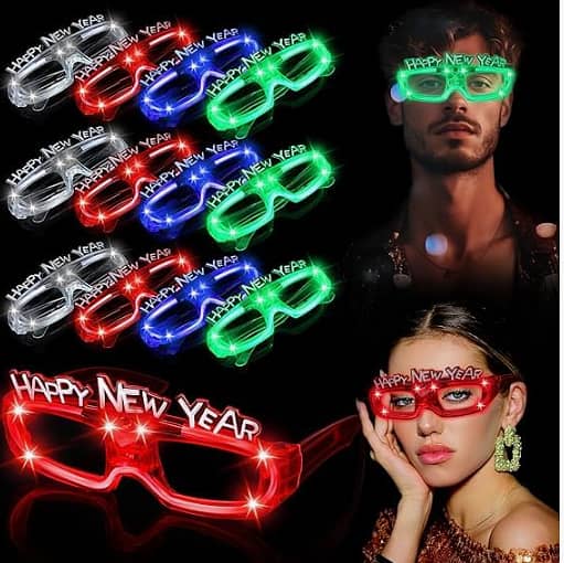 PELO Led Light Up Happy New Year Goggles/Glasses/Sunglasses/Flashing Led Night Glasses For Kids And Adults For New Year Celebration Set Of 3 Pack Of 1 C R4969