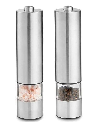 Electric Salt and Pepper Grinder Mill Set Brushed Stainless Steel Finish Ceramic Mechanism Great Himalayan Rock Salt Pepper Dried Herbs Spices, No Shaker Pots Mess (B). B C R4366
