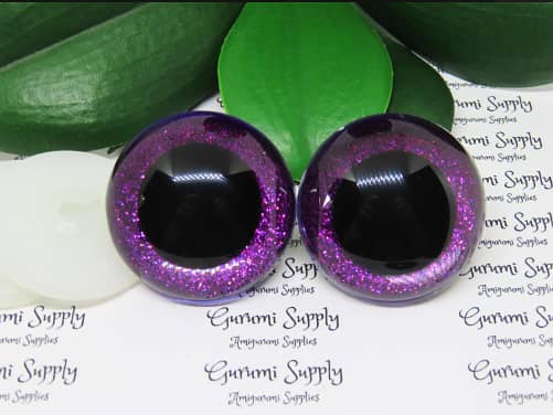 40mm Clear Round Safety Eyes with Purple Glitter Non-Woven Slip Iris, Black Pupil and Washers: pack of 10 - Dolls / Amigurumi / Animal / Crochet R5364