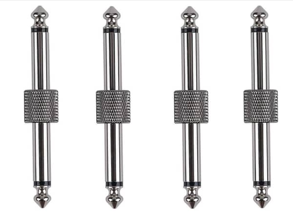 Rayzm Guitar Pedal Connectors, 6.35mm (1/4") Male to Male Straight Plug Adaptors for Guitar Pedalboard - Pack of 4 C R4405