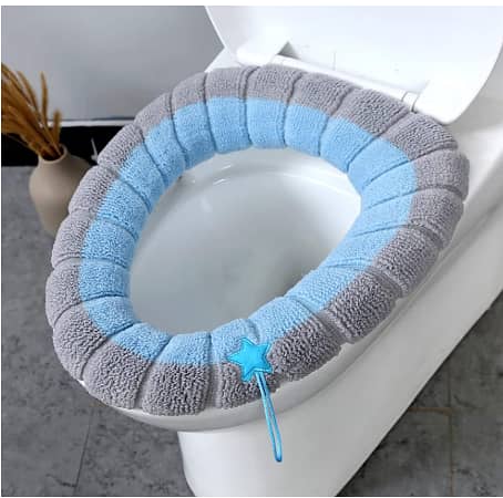 1 Pack Soft Toilet Thicker Toilet Seat Cover, Double  Color Stretchable Fibers Washable Toilet Seat Cover Pads - Gray and Blue C R4773