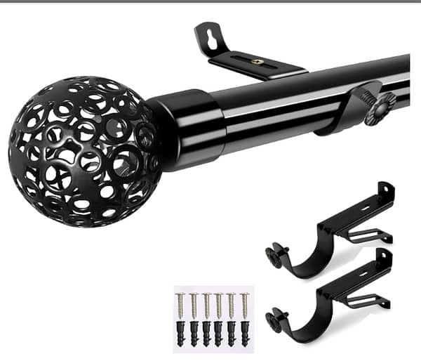 Authfornia Curtain Poles, Black Window Curtain Pole Adjustable for Eyelet Curtains Door Curtain Poles Fittings Curtain Rod Set Window Bedroom with Sphere Finials 50-150cm (Two Brackets) C R330