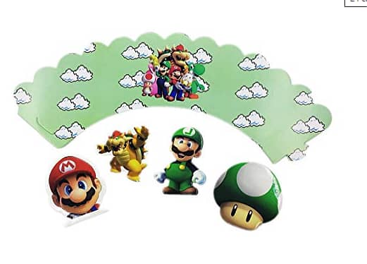 18 pcs cartoon Mario game cakes with cards and flags, hildren's birthday party decorations, toothpicks and  C R4446