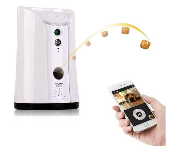 SKYMEE -02 Dog Camera Treat Dispenser, WiFi Remote Pet Camera with Two-Way Audio and Night Vision Remote via APP,Compatible with Alexa Avillible ligh yellow C C549