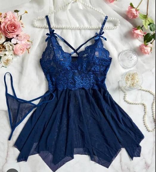 Free size contrast lace sheer cami night dress and panty C R3087. .