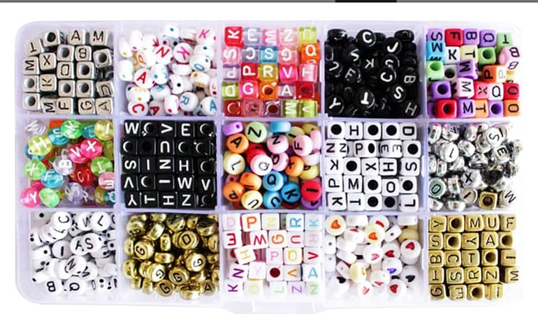 IBAMA Diy Handmade Mixed Beads with Alphabet Letter Patterns and Love Cubic 7mm for Necklaces, Bracelets, Jewelry Making Kits (1100pcs) C R4495