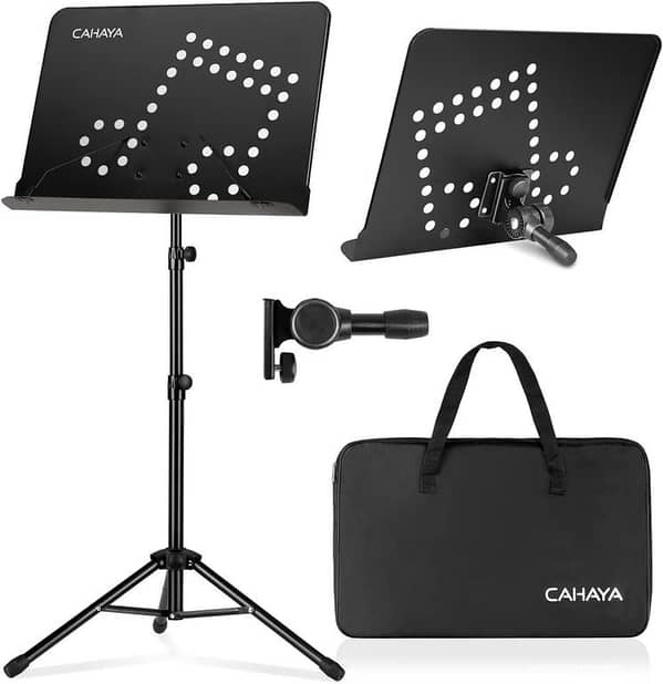 CAHAYA Sheet Music Stand: Music Stand with Carrying Bag Foldable Tripod Portable Sturdy for Laptop Projector Books Stand (Note Design) uk import