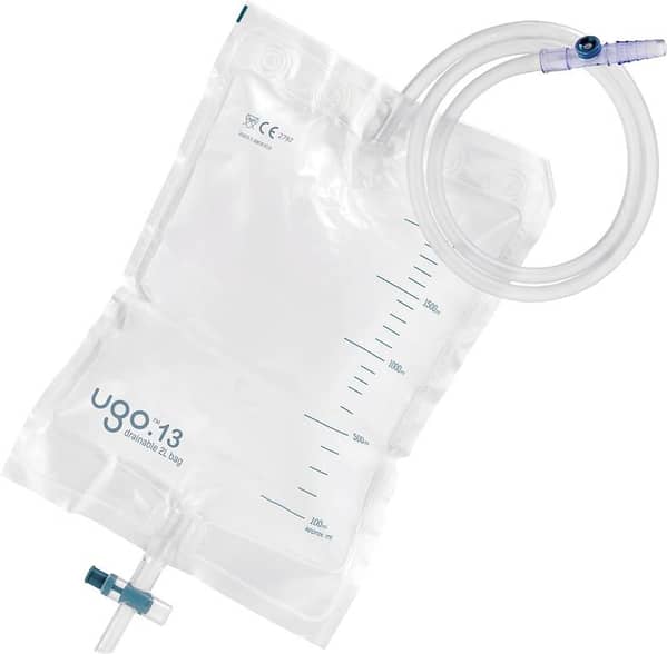 Ugo 2L Overnight Bags (x10) – Urine Drainage Bags/Catheter Overnight Bags, T-Faucet or Lever Faucet with Kink-Free Connection (Pack of 10) (Ugo 13 - T-Faucet (Continuous Drainage), Sterile   C A1088