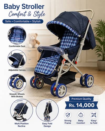Premium Baby Stroller | Foldable Travel Pram | Comfortable & Durable