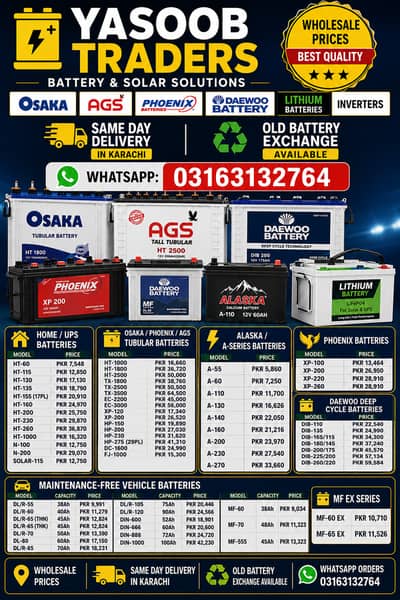 Lithium Batteries & Inverter Osaka,AGS,Phoenix Daewoo Same DayDeliver