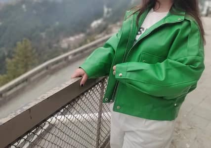 Trendy Green Faux Leather Jacket for Women - Stylish & Warm