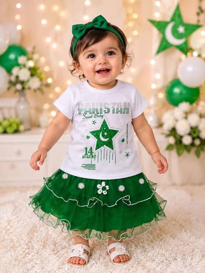 Baby girl dress 14 AugustGreen and white baby clothing