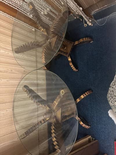 Glass and Wooden Center Table with A Pair of Side Tables