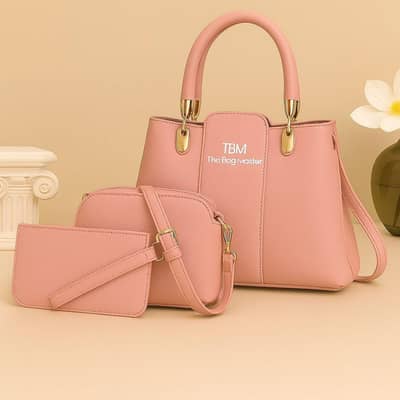 Pink 3-Piece Handbag Set with Gold Hardware