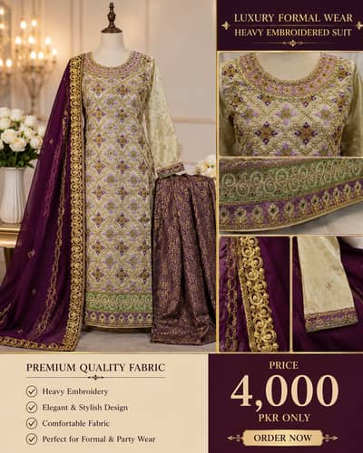 Luxury Eastern Formal Suit – Heavy Embroidered Party Wear