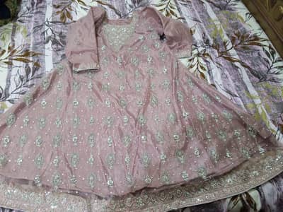 luxury heavily embroidered tea pink _frock-perfect for wedding /walima
