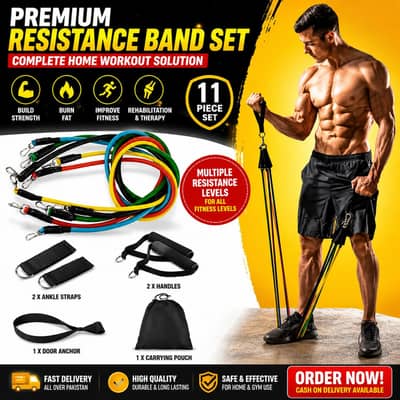  11 Pcs Resistance Band Set | Home Workout Equipment | Free Delivery