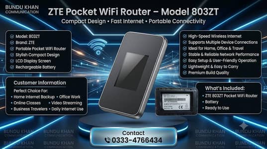 ZTE 803ZT Pocket WiFi Router | Portable 4G Hotspot | LCD Display