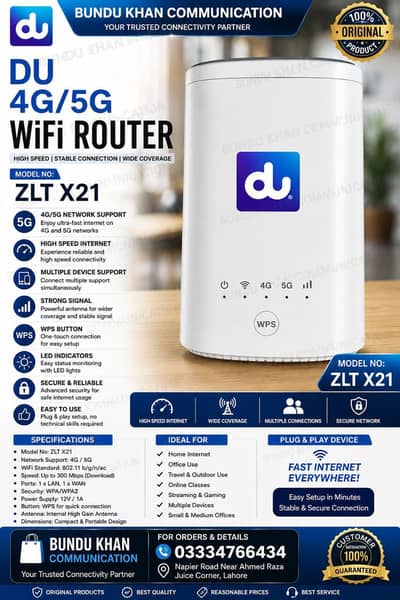 DU ZLT X21 4G/5G WiFi Router | High-Speed Internet | Plug & Play