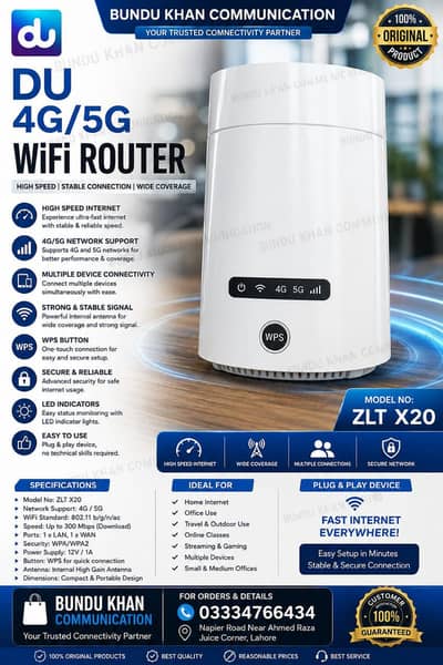 DU 4G/5G WiFi Router | ZLT X20 | Fast & Stable Internet