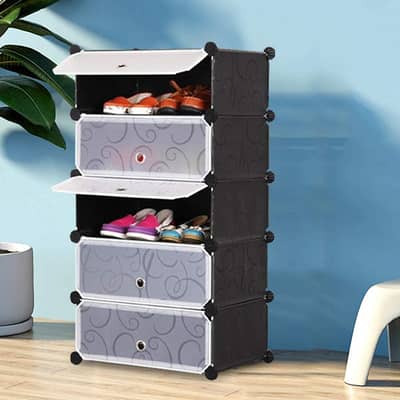5 Layer Shose Rack Multipurpose DIY Plastic 5 Cube Shoe Rack Organize
