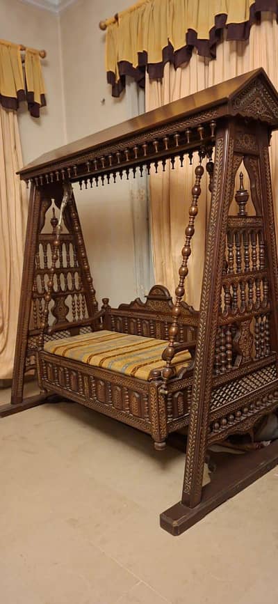 Premium Solid Sheesham Wood Hand-Carved Jhoola Swing