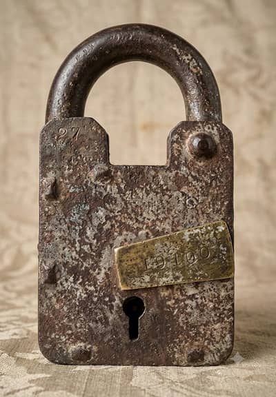 Rare Vintage Antique Heavy Iron Lock (1950s Solid Brass Keyhole Plate)