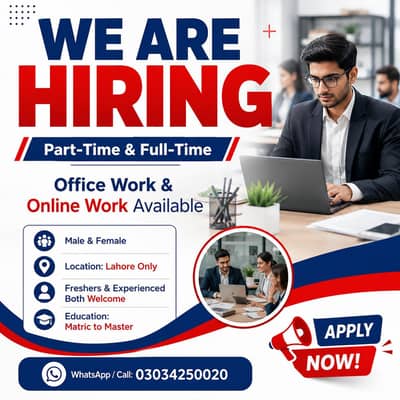 NEED MALE AND FEMALES STAFF FOR OFFICE WORK AND ONLINE WORK