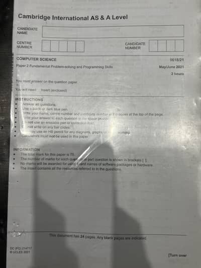 A Level CS unsolved past papers